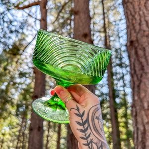 Vintage Glass E.O. BRODY CO. Cleveland Pedestal Green Compote arches Bowl Dish